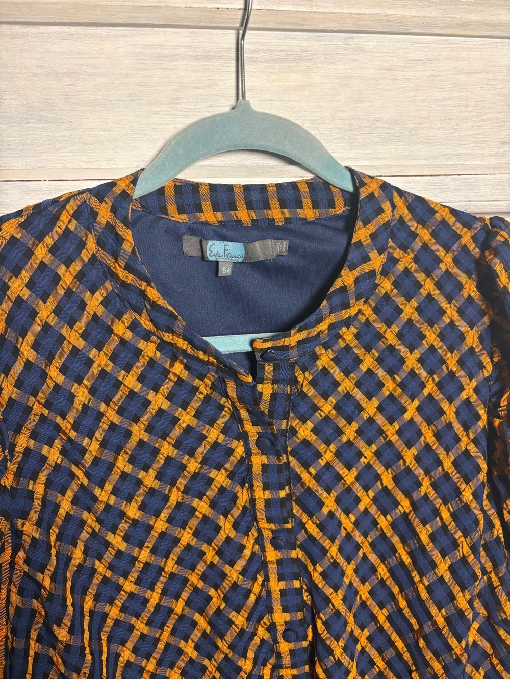 Anthropologie Eva Franco Textured Plaid Blouse Button Puff Sleeve Preppy Twee - Picture 11 of 13